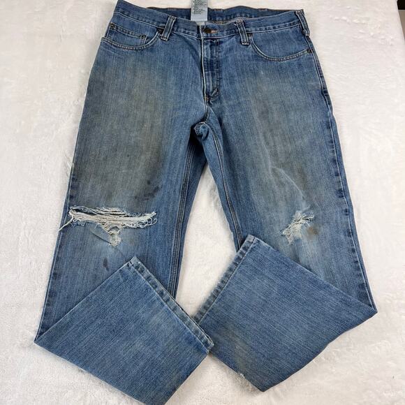 2 Pair Carhartt Men’s distressed Blue size 36x30 workwear - Picture 2 of 9